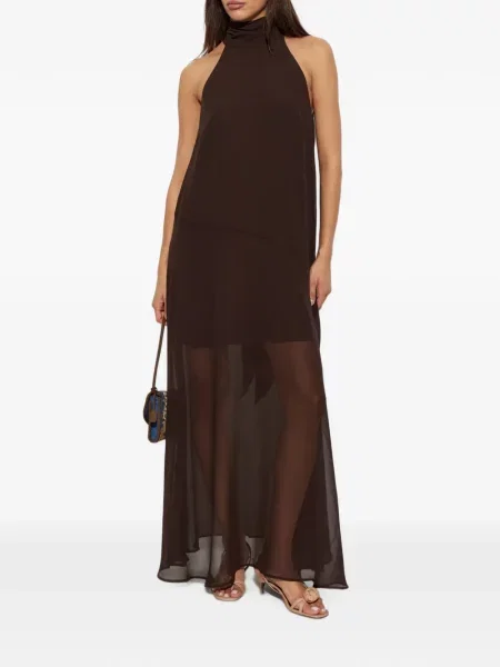 Rochie maxi Gestuz cu gât halter maro