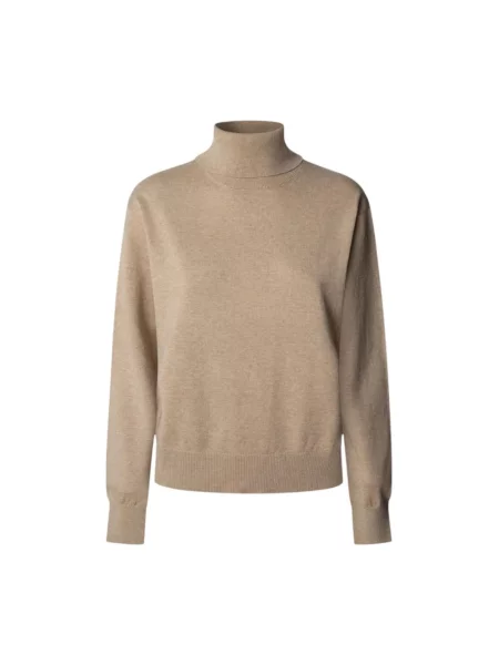 Sweter z golfem Pepe Jeans skórzany beżowy