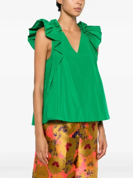 Bluza Psophia s V-izrezom s volanima zelena