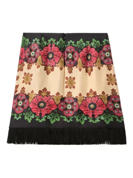 Spódnica La Doublej z frędzli w kwiatki czarna