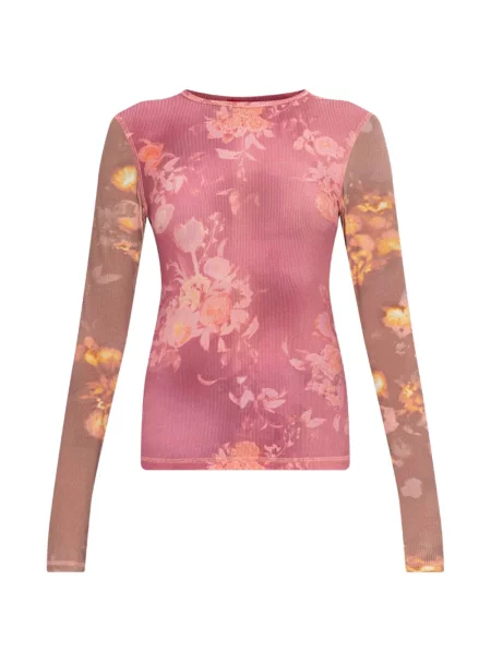 Top Diesel cu model floral cu imagine din jerseu roz