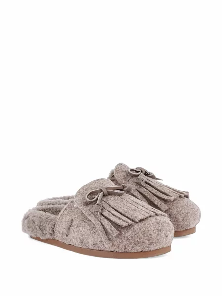 Mules Ancient Greek Sandals με κρόσσια καφέ