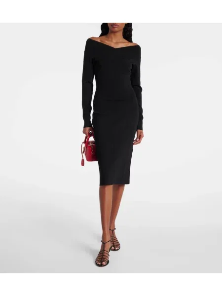 Rochie midi Stella Mccartney din jerseu până la genunchi de costum negru
