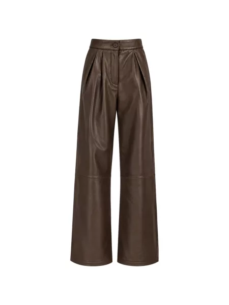 Pantaloni Yves Salomon din piele maro