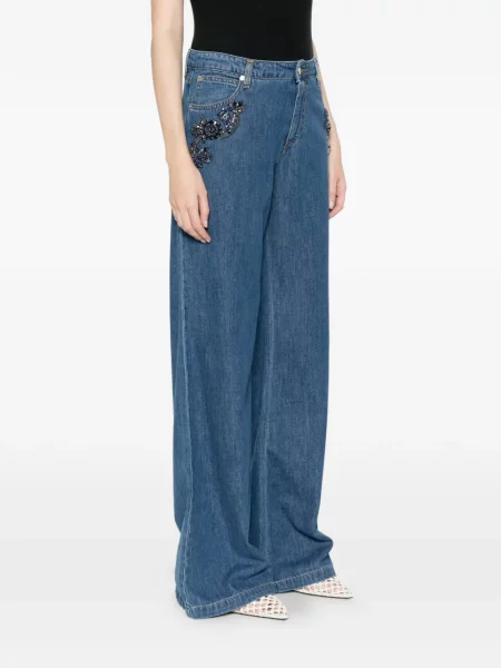 Jeansy Ermanno Firenze z kryształkami niebieskie