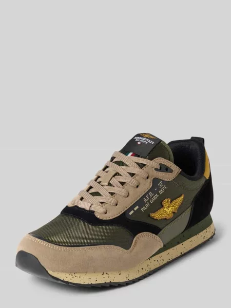 Sneakersy z detal z logo model Firenze' Aeronautica Militare zielone