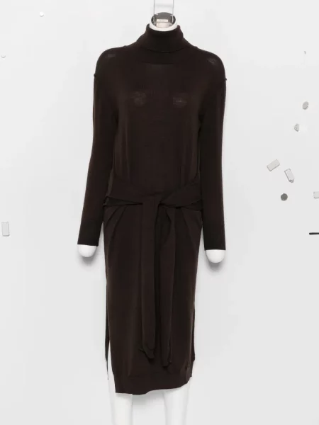 Rochie midi Su cu legături maro