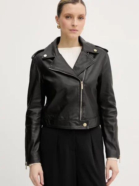 Armani Exchange bikerska jakna usnjena črna