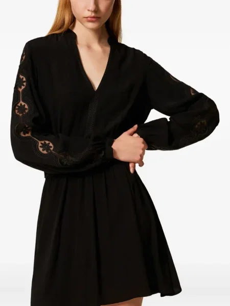 Rochie mini Twinset cu broderie cu decolteu în V de costum negru