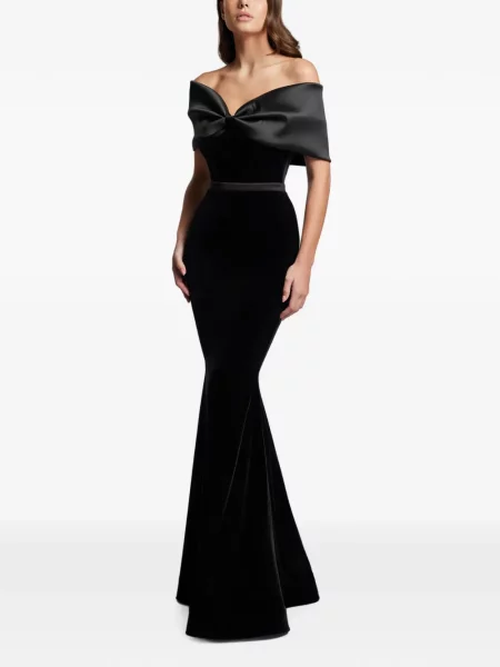 Rochie maxi Cristallini cu funde de catifea negru