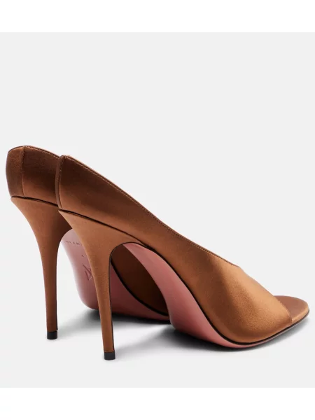 Papuci tip mules Amina Muaddi din satin maro