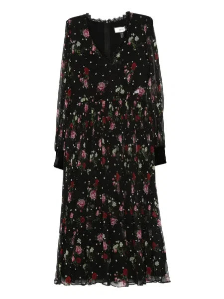 Rochie mini Nissa cu model floral cu imagine plisată negru