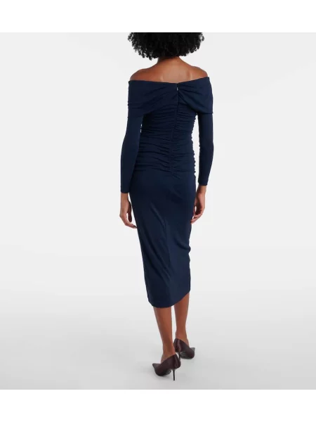 Midi šaty Carolina Herrera s volánmi modrá