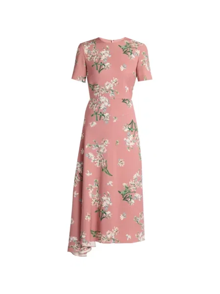 Rochie Erdem cu model floral cu imagine drapată roz