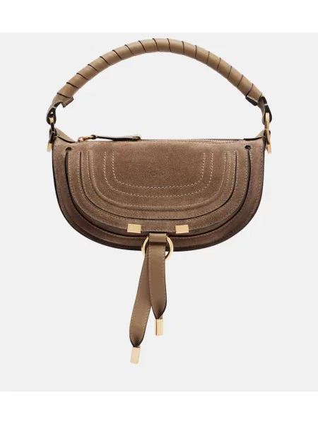 Geantă Chloé Marcie din piele de căprioară maro