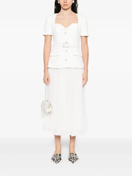 Rochie midi Self-portrait cu decolteu în V până la genunchi de costum alb