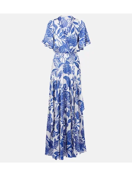 Rochie maxi Poupette St Barth din satin de costum alb