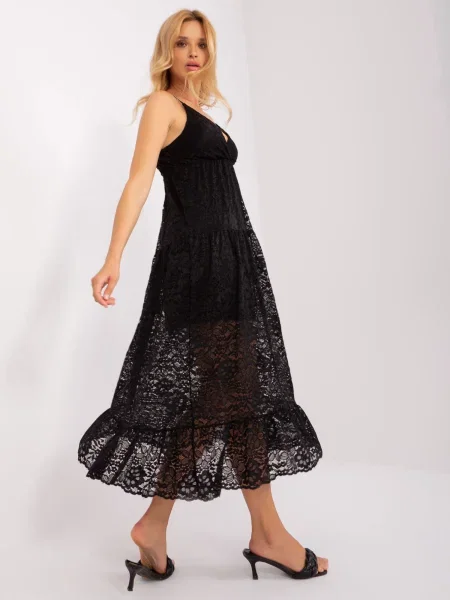 Rochie midi Fashionhunters cu volane de costum negru