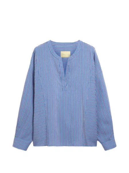 Bluzka Momoni w paski z dekoltem w serek niebieska