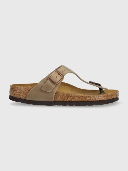 Кожени джапанки Birkenstock Gizeh кафяво с равна подметка