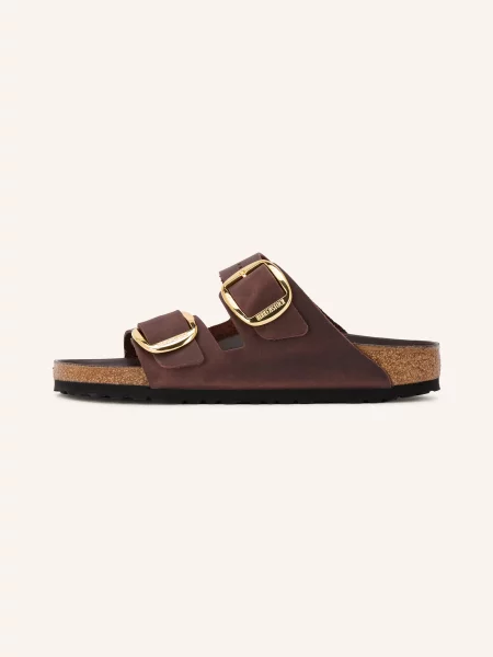 Birkenstock klapki skórzane Arizona Big Buckle Oiled Leather brązowe