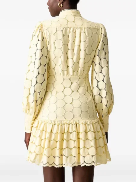 Rochie mini Bardot cu volane din dantelă galben
