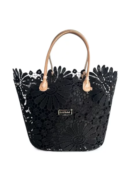 Geantă shopper Baldinini cu model floral din dantelă negru