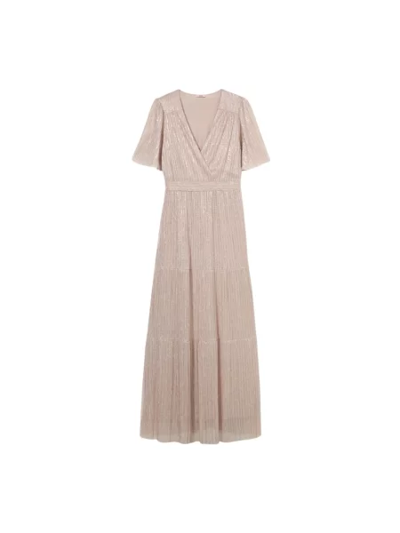 Długa sukienka maxi Oltre plisowana różowa