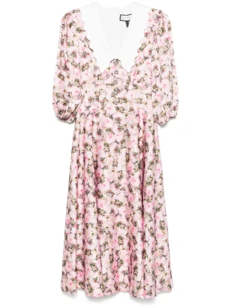 Rochie midi Nissa cu model floral până la genunchi de costum roz