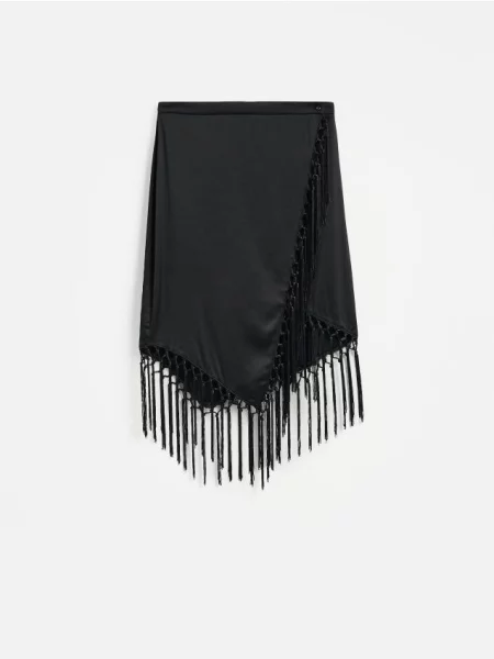 Reserved Fustă midi cu franjuri negru