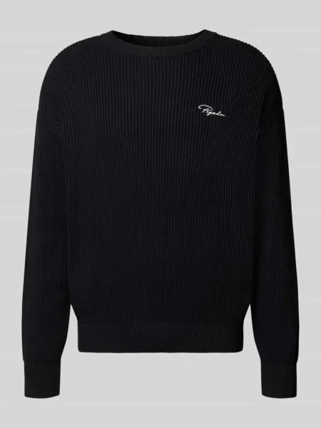 Sweter z dzianiny z prążkowanymi wykończeniami Pegador czarny