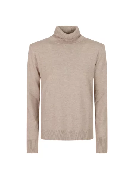 Sweter z golfem Max Mara wełniany z łatami beżowy