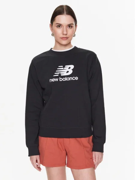 New Balance Суитшърт Essentials Stacked Logo черен