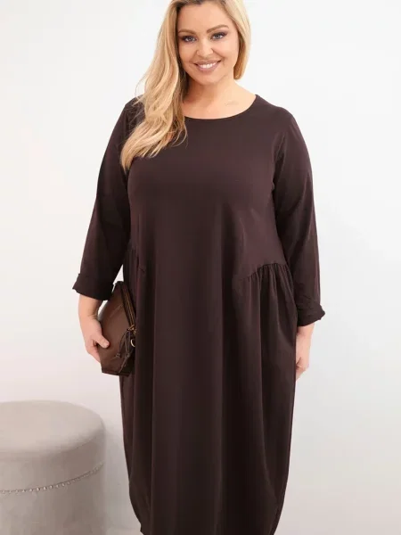 Rochie maxi Kesi Włoski cu mâneci lungi maro