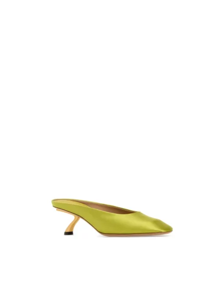 Lniane klapki mules Ferragamo zielone