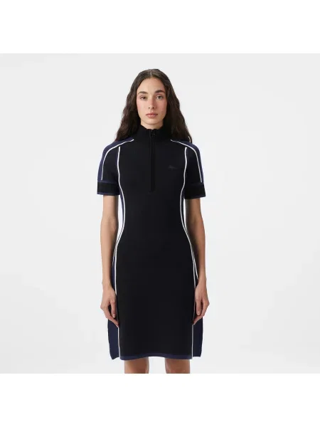 Lacoste Sukienka Z Krótkim Rękawem Half Zip Z Blokadą Koloru Classic Fit czarna