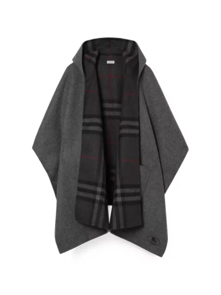 Geacă Burberry din cașmir în carouri cu glugă gri