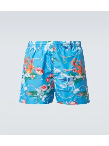 Slip de baie Gucci cu model floral albastru