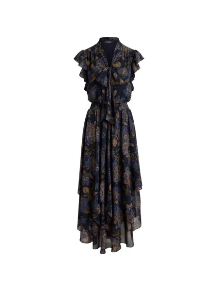Rochie Lauren Ralph Lauren cu model floral cu imagine asimetrică albastru