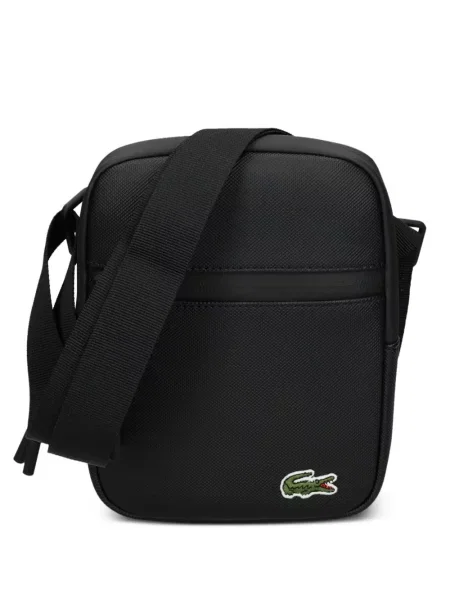 Torba crossbody Lacoste z naszywkami czarna