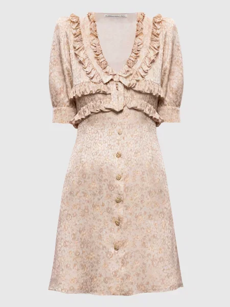Сукня міні із шовку з рюшами Alessandra Rich бежева