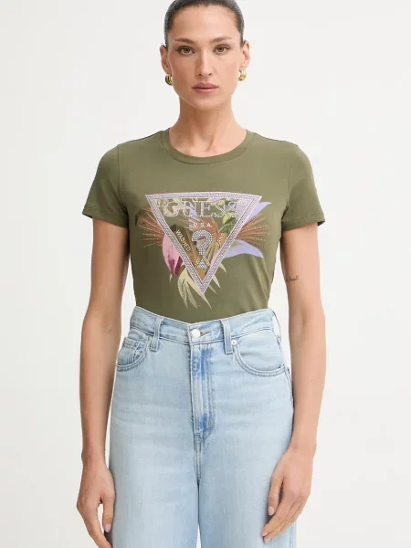 Guess t-shirt γυναικείο με ελαστάν PALM πράσινο