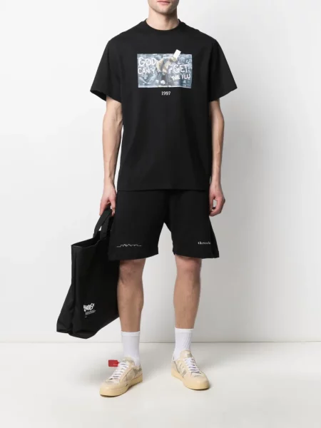 Tricou Throwback cu imagine cu decolteu rotund negru