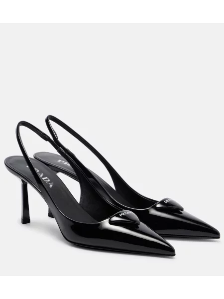Usnjene lakirane salonarji Prada z odprtimi petami črna