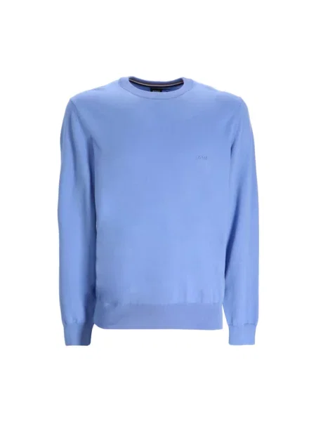 Sweter Boss w paski z paskiem niebieski