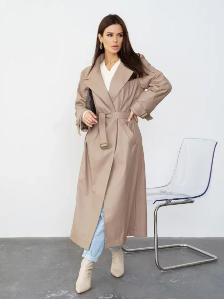 Плащ ISSA Plus штучна шкіра бежевий