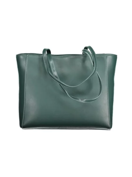 Lniana shopperka Valentino By Mario Valentino z ćwiekami zielona