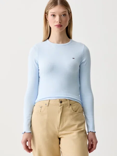 Tommy Jeans tričko s dlhým rukávom dámske s elastanom modrá
