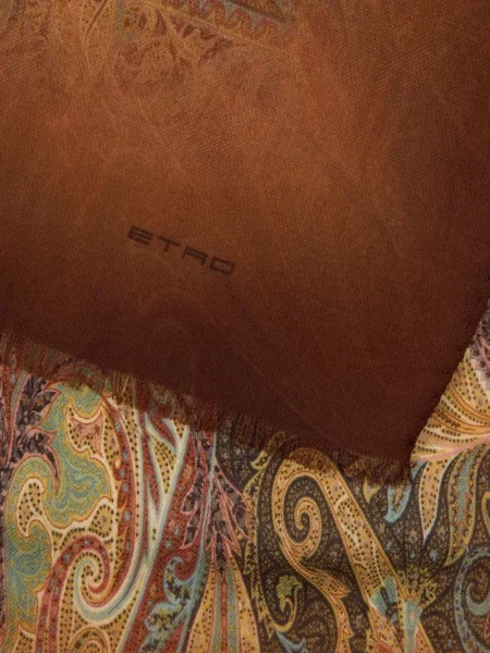 Μάλλινος κασκόλ Etro με σχέδιο paisley καφέ