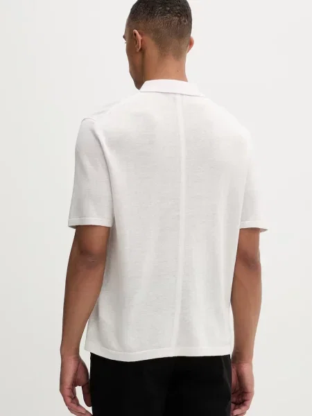 Calvin Klein polo swetrowe z dodatkiem lnu beżowa
